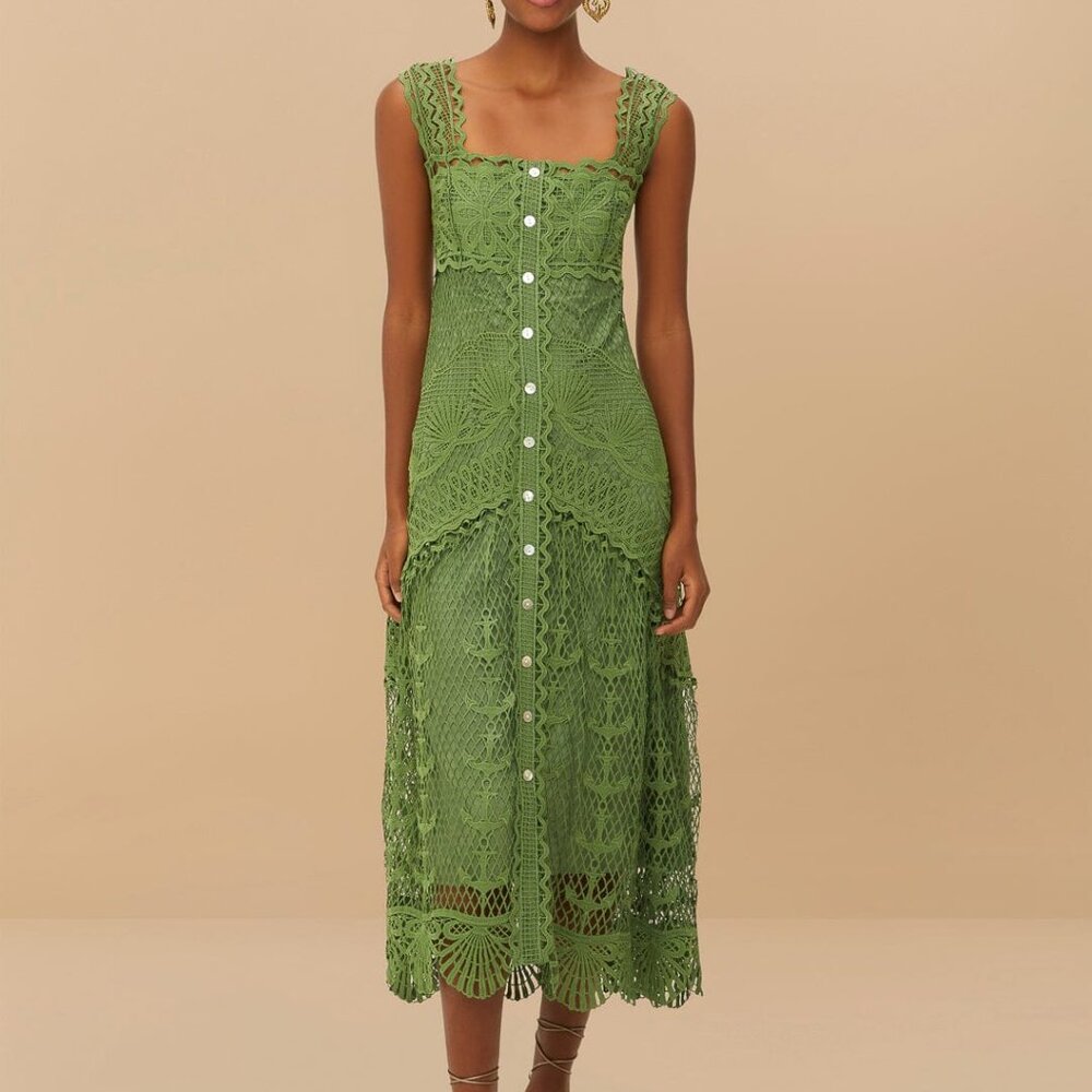 FARM Rio Green Nautical Guipure Maxi Dress